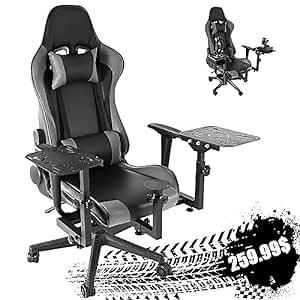 Removable Flight Simulator Cockpit with Gray Seat Fits for Logitech/Thrustmaster X52 X52PRO X56,Racing Wheel Hotas Warthog T16000M Not Included Pedals, Joystick and Throttle