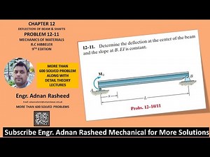 12-11 Determine deflection at the center of beam and the slope at B | Mech of materials rc Hibbeler