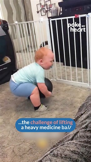 Just casually pumping iron with a 15-pound medicine ball #BabyGoals #TinyButMighty #laughter | Poke My Heart