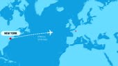 Flight travel concept animated map with distance information