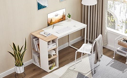 White Computer Desk with Storage Shelves 47'' installation