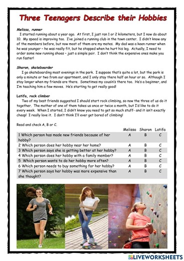 Teenage Hobbies Reader worksheet