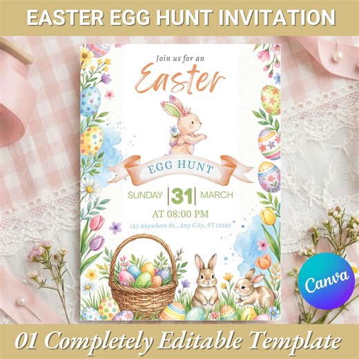Easter Party Invitation Template |editable Spring Party Invitation |easter Egg Hunt Invitation |religious Easter Invite |easter Egg Party - Etsy