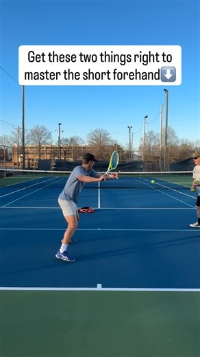 Taj Teaches Tennis on Instagram: "Two keys to the short forehand: 1. You have to stay closed for longer on the short forehand 2. You must think about the spacing to the ball by not moving straight at the ball but instead around to the side of it"
