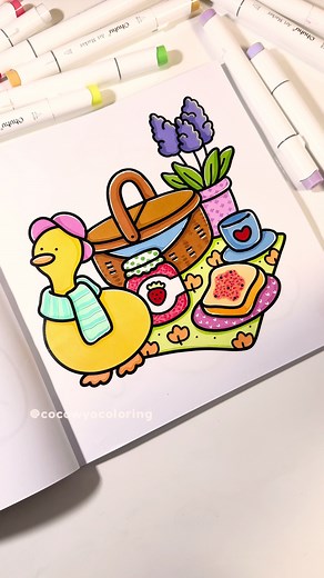 Cozy & Cute Coloring Book: A Day with Good Food and Ducky Friends