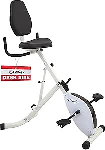 FitDesk Height Adjustable Exercise Desk Bike with Digital Performance Monitor, 8 Resistance Levels, Foldable Frame, Supportive Seat with Backrest, Supports Up to 242 lbs for Home & Office, White