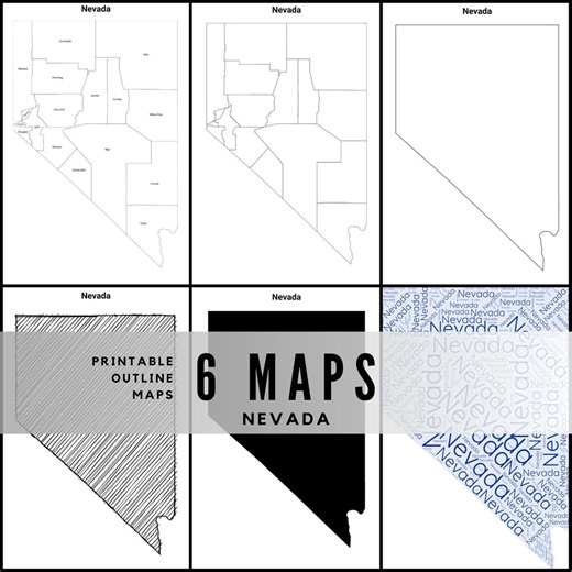 Printable Nevada Maps / State Outline and Labeled Geography Sheets / Letter‑size Educational Printables for Teachers and Students - Etsy UK