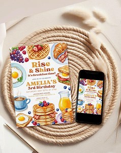 Breakfast Birthday Invitation, Brunch Birthday Invite, Editable Rise and Shine Birthday Invitation, Pancakes Bacon Eggs Cooking Class, B1 - Etsy Australia