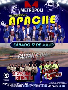 1.6K views · 143 reactions | TROPICALISIMO APACHE Nuevamente en su casa Torreón coahuila. Nos vemos en METROPOLI el sábado 17 de julio del 2021. Cumpliendo con todos los protocolos de sanidad. | Tropicalisimo Apache Oficial | Facebook