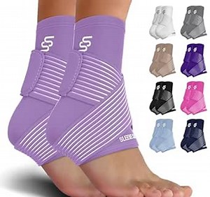 Sleeve Stars Ankle Brace for Women & Men, Ankle Wrap for Sprained Ankle, Compression Sleeve for Plantar Fasciitis Relief, Easy Customizable Support: w/Removable Strap (Pair/M:10"-12"/Light Purple)