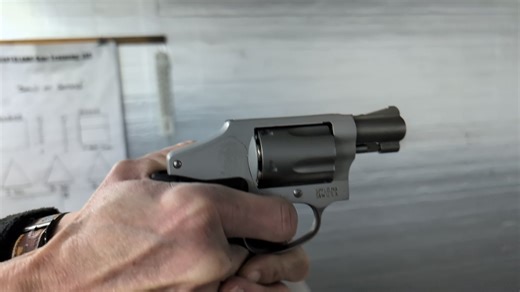 Double action only, 38 spl p S&W revolver Notice how deep the trigger finger is on the trigger? This common due to weak fingers and a long, hard trigger press. Because of this, accuracy will suffer. Left support hand grip looks good, and stays in place during the shot string. PointBlankGunTraining.com See our website for our MN Carry class schedule. | PointBlank Gun Training