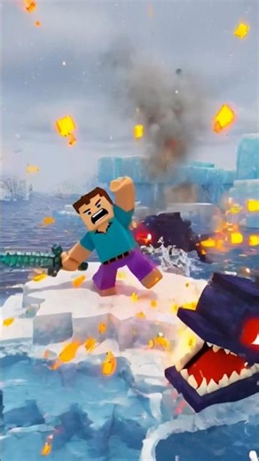 stranded in the Antarctic ocean fighting bloop fish #minecraft #minecraftmemes #minecraftshorts