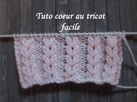 TUTO POINT COEUR AU TRICOT Heart stictch knitting CORAZON PUNTO RUSO DOS AGUJAS
