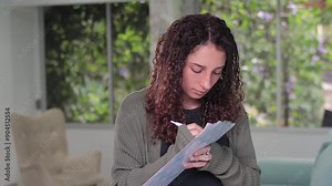 Curly girl taking handwriting notes