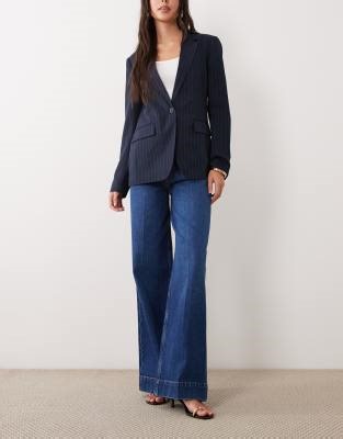 ASOS DESIGN high waist wide leg jeans with front pockets in dark wash | ASOS