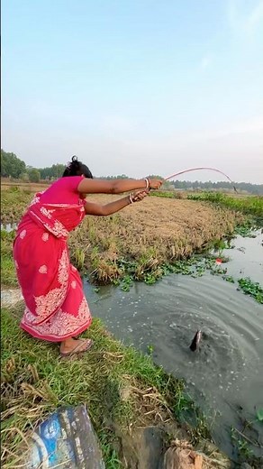 Unique Hook Fishing by village women catch fish in the muddy water #villagelife #hookfishing