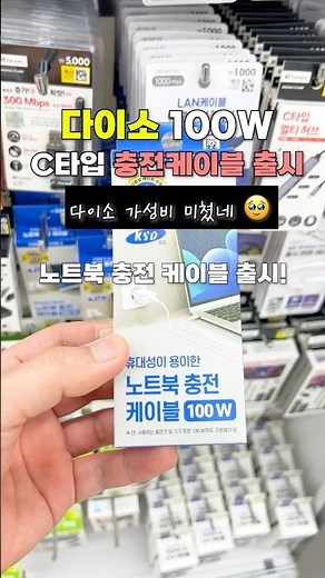 5천원인데 100W 충전? 🔥 다이소 신상 초고속 노트북 충전케이블 후기!😲