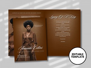 Funeral Memorial Booklet: Light Brown Obituary Program Canva Template - Etsy