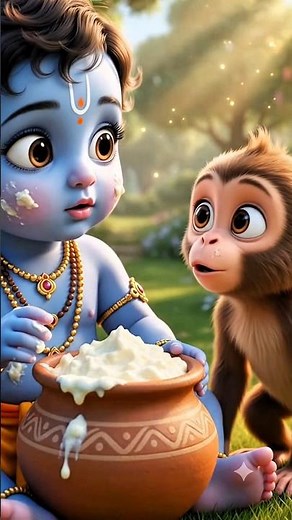Little Krishna Shares Butter with a Monkey 🐒🧈 | Cute Vrindavan Story 💙✨**