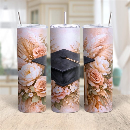 Vintage Floral Graduation Tumbler Wrap PNG, Rustic Neutral Grad Cap Sublimation Design (digital Download) - Etsy