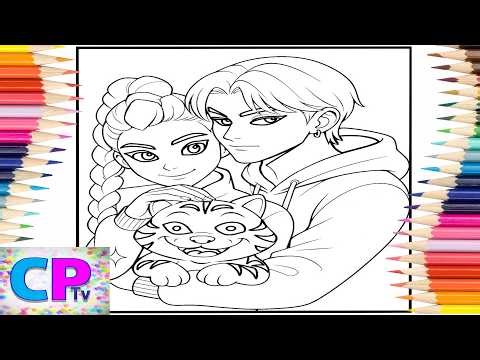 Derpy Is Hugged By Rumi and Jinu/K Pop Demon Hunters/Creative Colors/Art Therapy/Coloring Activity