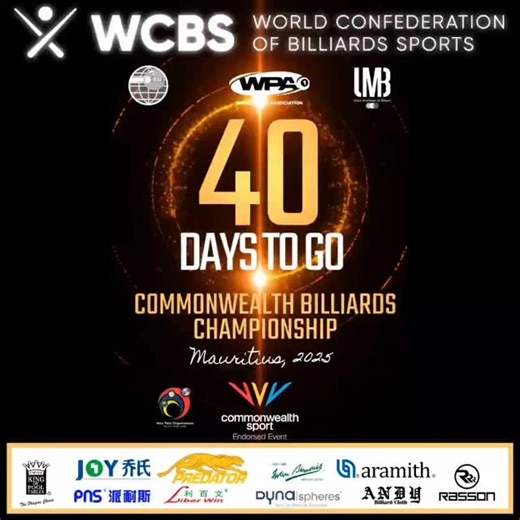 The cue is set, the clock is ticking. In just 40 days, Mauritius welcomes the Commonwealth Billiards Championship 2025 an arena of passion and pure class for Snooker, Heyball, Blackball and 10-Ball Pool. #BilliardsElegance #PrecisionInPlay #CommonwealthCue #MauritiusEvents #GlobalBilliards #WCBSChampionship #CueSport #worldchampionships #worldsnooker #Billiards #cuesportscommunity | International Billiards & Snooker Federation