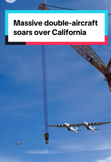 Massive Double-Body Aircraft Soars Over Mojave, California