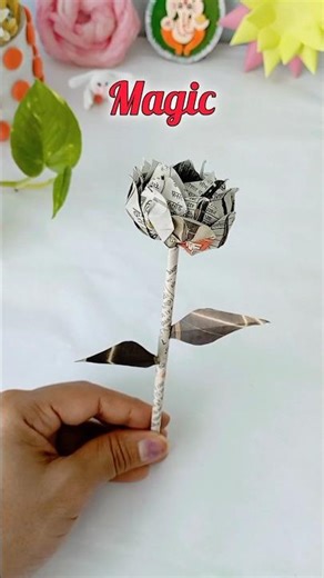 DIY News Paper Flower/ How to make News Paper Rose😱 #craft #shorts #trending #youtubeshorts
