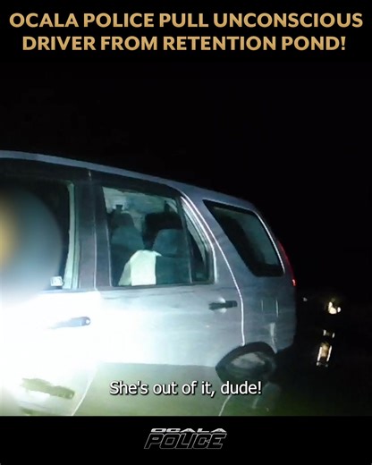 Last night, around 9:20 p.m., #OcalaPD officers responded to Fore Ranch subdivision because a vehicle crashed into a retention pond. Sergeant Moorehead, Officer Hernandez, and Officer McPhillips, were first at the scene and acted swiftly to remove the unconscious driver from the partially submerged vehicle. The driver was transported to the hospital and remains in critical condition. The crash is under investigation. We commend our officers for their bravery and quick response! | Ocala Police De