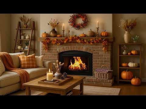 🕯️ Cozy Fall Living Room Fireplace Ambience | Peaceful Autumn Vibes & Crackling Fire 🍁 (No Music)