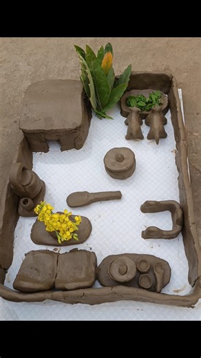 Diy🏘DIY how to make polymer miniature village home washroom🚻 set || mitti Kitchen set🌳tree