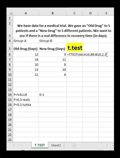 T.TEST a powerful excel formula for research analyst
