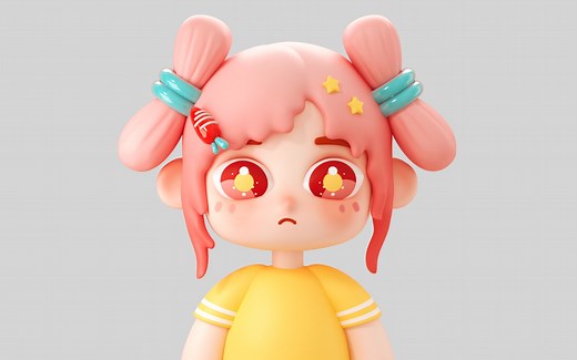 C4D教程-卡通盲盒手办星星眼女孩建模01
