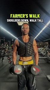 Farmer's walk form: shoulders down, walk tall