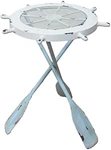 HS Nautical Ship Wheel Table w/Glass