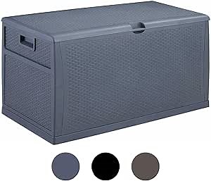 Leisurelife Plastic Deck Box Wicker 120 Gallon, Water resistant Storage Container Outdoor Patio Garden Furniture, Gray
