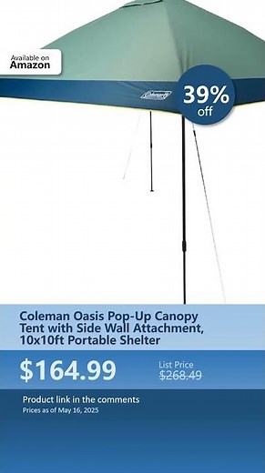Coleman Oasis Pop-Up Canopy Tent with Side Wall Attachment, 10x10ft Portable Shelter