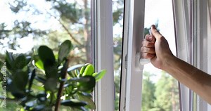 hand open plastic pvc window Stock Video