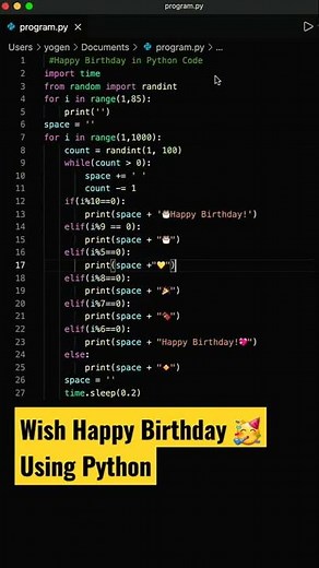 Love coding ❤️❤️ Happy Birthday 🎂 status ✨✨ using python #shorts #coding #programming