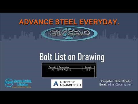 ADVANCE STEEL - Bolt List on Drawing.