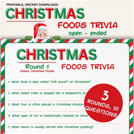 Christmas Food Trivia Game Printable, Holiday Party Quiz for Kids, Teens, Adults & Office - Etsy