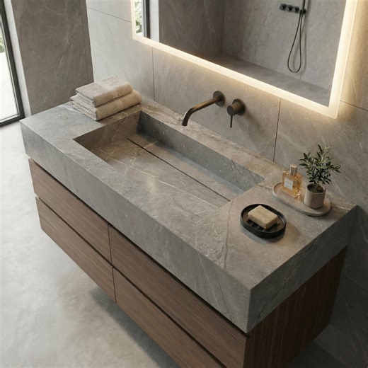 Marble Look Porcelain Sink Handmade – Grey Stone Effect Modern Bathroom Vanity - Etsy Australia