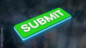 3D Submit Button on a Futuristic Reflective Floor. Submit Glowing Icon 3D. 4K