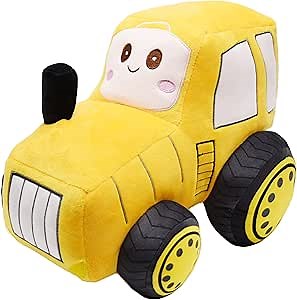 Soft Plush Tractor Stuffed Truck Toy Super Cute Car Plushie Throw Pillow Excellent Gifts for Kids or Birthday Party 12 Inches (Yellow)
