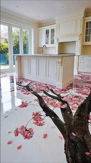 Kitchen Renovation 🌸 With 3D Cherry Bloosom Epoxy Design #shorts #viral #epoxyart #kitchen
