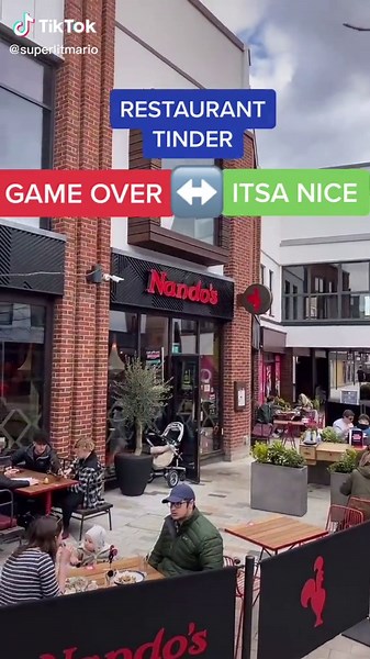 RESTAURANT TINDER #fyp#foryoupage#superlitmario#supermario#restaurant#uk#tinder#pizza#mcdonalds#ask#food#public#pineapple#nandos#rating#stunt#yeet#og