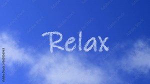 Relax Text or Word with Cloud Effect Symbol Animation on Blue Sky Stock Video