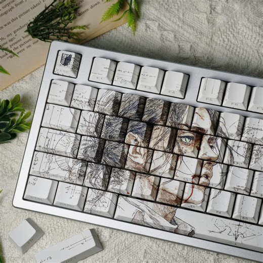 Anime Keycap Set 87 Keys Japanese PBT for Cherry MX Keyboards | Eren Yeager Inspired - Etsy