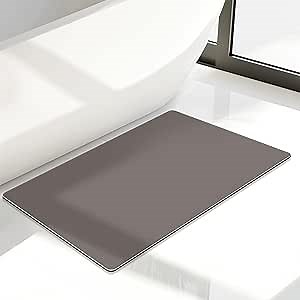 Matace Super Absorbent Thin Bath Mat, Quick Drying Rubber Non-Slip Shower Rug, Washable Bathtub Mat, Rugs for Shower and Sink (20" x 32", Gray)