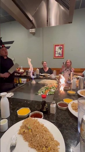 Pro Chef Tames Massive Flames! 🔥🍤Mind-Blowing Hibachi Fire Stunts #shorts #hibachi #hibachigrill